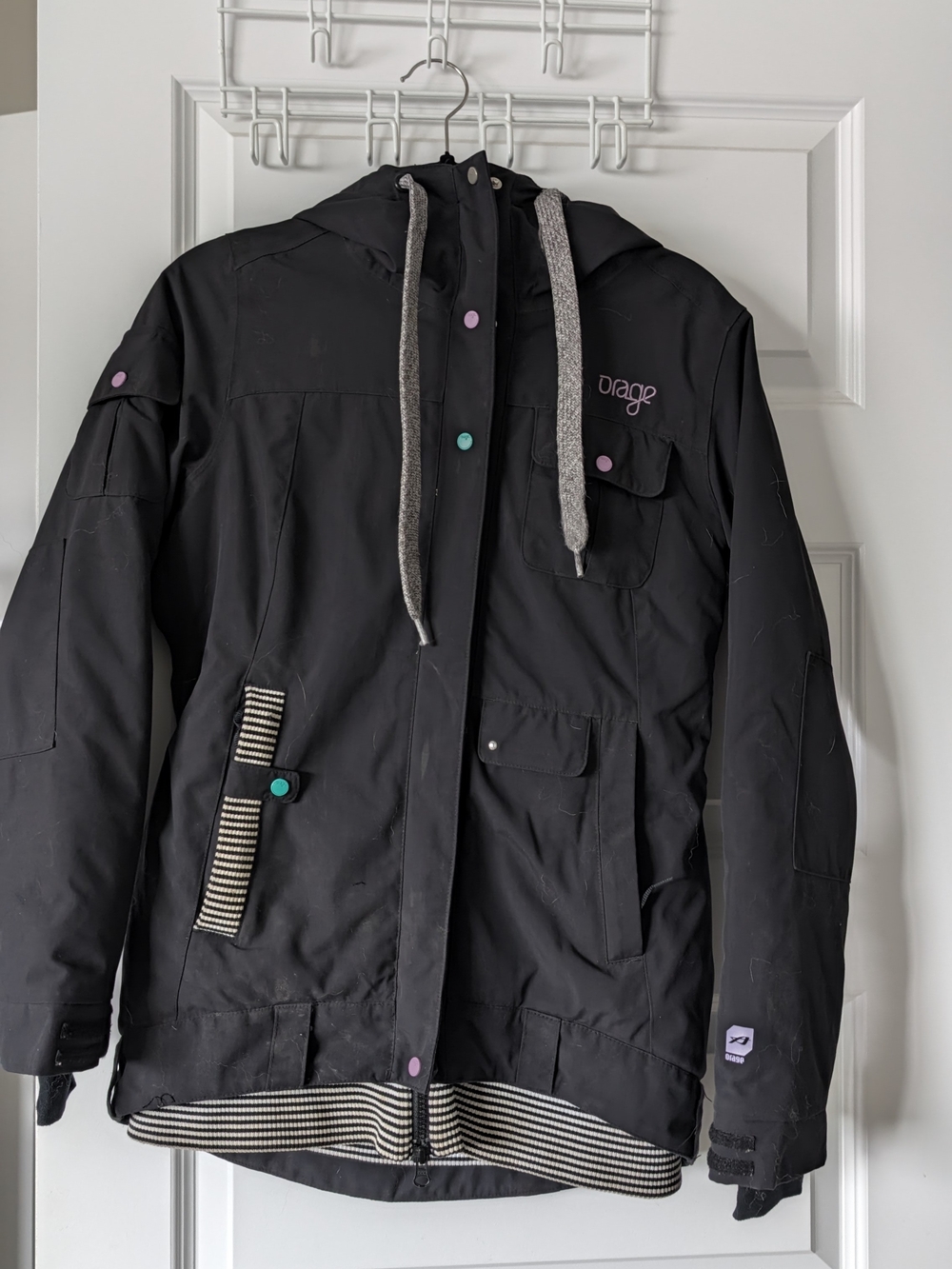 Orage Black Ski Jacket with Purple & Teal Accents